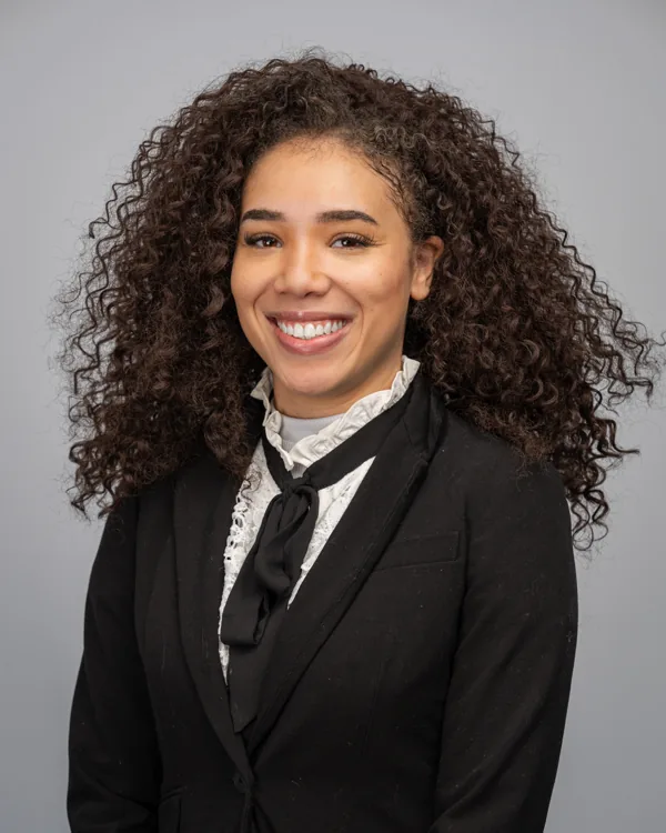 Studio portrait with a patterned neck scarf